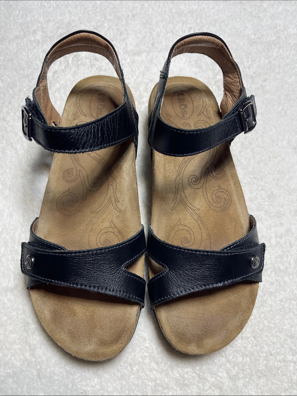 Taos Footwear Black Leather Adjustable Strap Sandals Size 7.5
